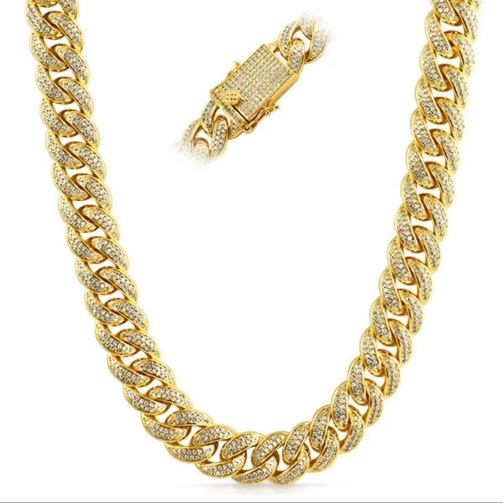 Gold Plated Rhinestone Cuban Link Necklace